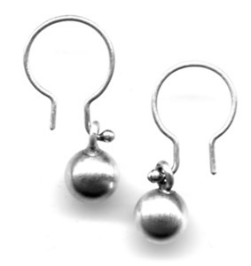 SPHERES $80-sterling silver earrings with lightly brushed surface (1/2" long not including ear wire)